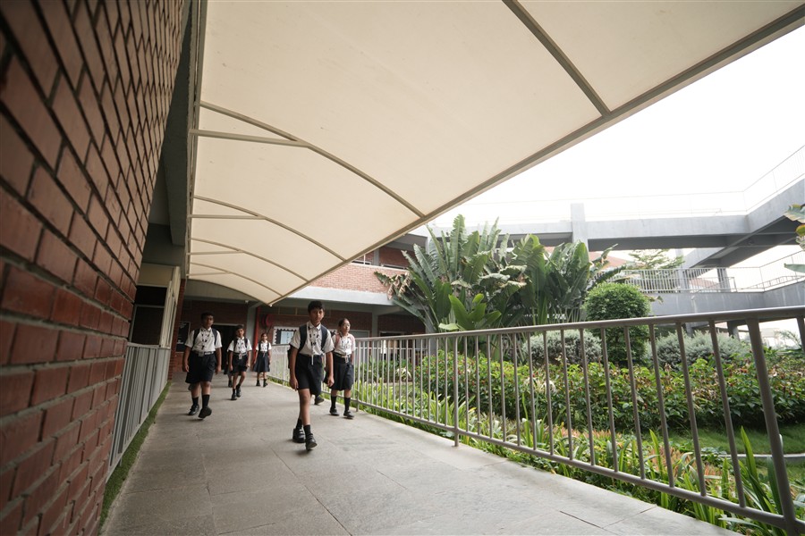 Students walking across campus
